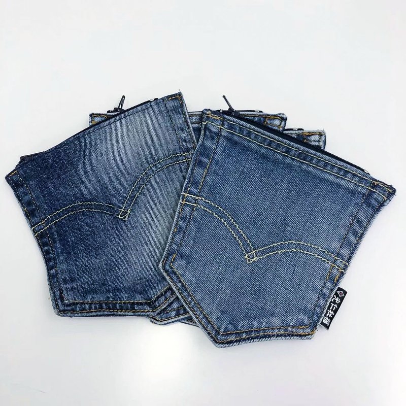 丹寧口袋萬用零錢包 - 零錢包/小錢包 - 棉．麻 藍色