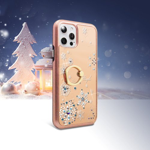apbs 雅品仕 水晶彩鑽手機殼 iPhone 12 全系列水晶彩鑽全包鏡面指環扣雙料手機殼-紛飛雪