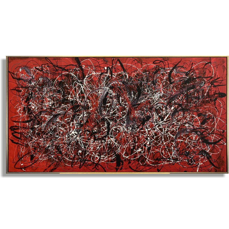 Jackson Pollock Style Paintings On Red Abstract Canvas Art Modern Fine Art - 壁貼/牆壁裝飾 - 壓克力 多色