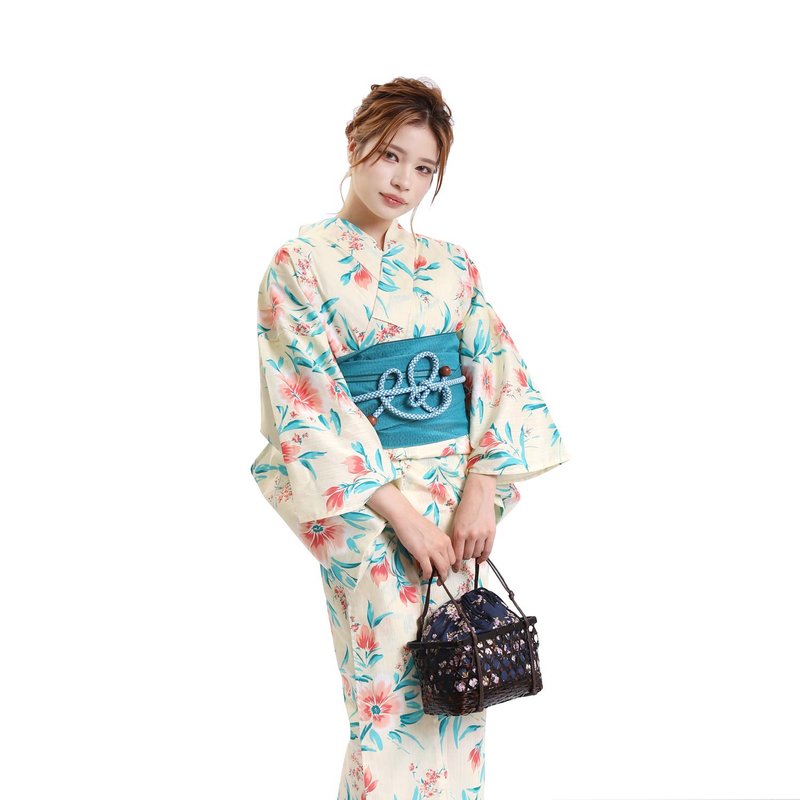 Women's Domestic Dyed Yukata Obi 2-Piece Set F Size x60-2b yukata - อื่นๆ - ผ้าฝ้าย/ผ้าลินิน 