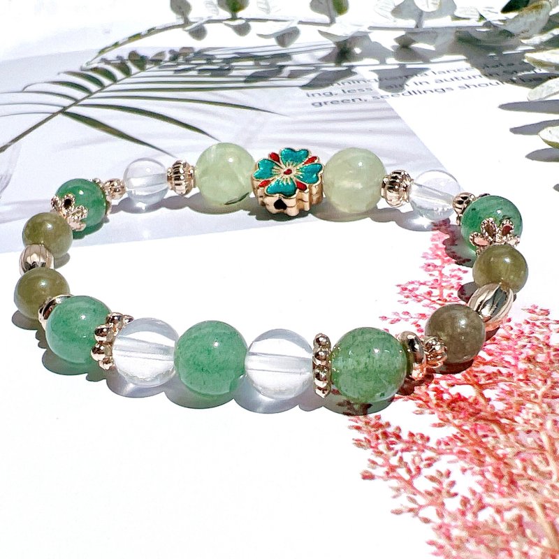 Stone| Green Strawberry Quartz | Green Phosphorus Quartz | White Quartz - สร้อยข้อมือ - คริสตัล 