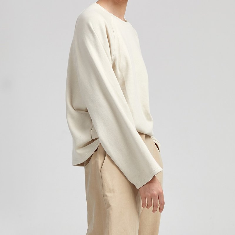 G果GAOGUO original designer women's brand 18 early autumn long-sleeved round neck wide-sleeved light rice hooded sweater - Women's Tops - Cotton & Hemp Khaki