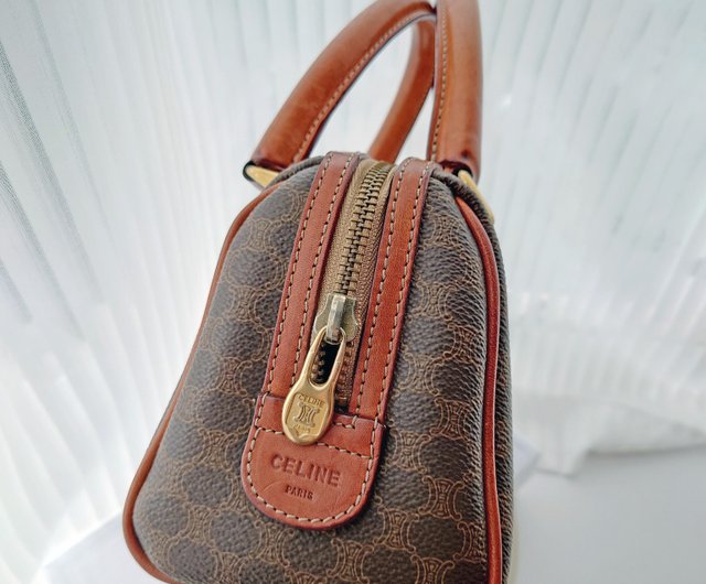 Celine Paris Macadam Pattern Mini Boston Bag Handbag Color Brown