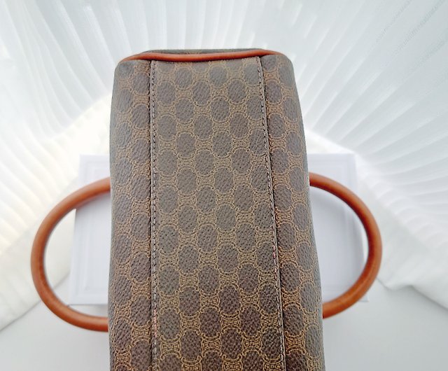 Celine Paris Macadam Pattern Mini Boston Bag Handbag Color Brown Vintage