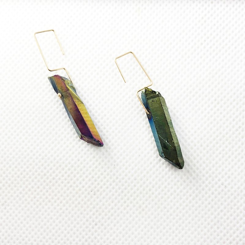Minimalism - Natural Crystal 14kgf Earrings 【Christmas-gift】 【Aurora】 【Crystal】 - Earrings & Clip-ons - Semi-Precious Stones Blue