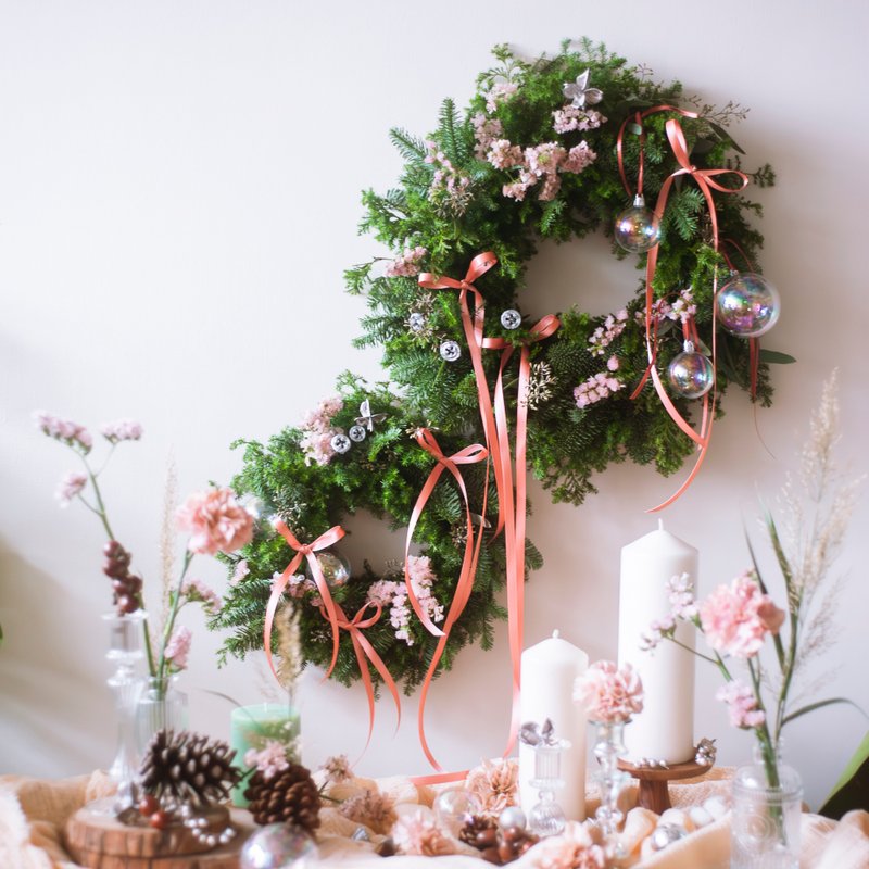 Airy Peach 粉桃氣聖誕花圈 | 交換禮物 | 聖誕節禮物 - 乾燥花/永生花 - 植物．花 粉紅色