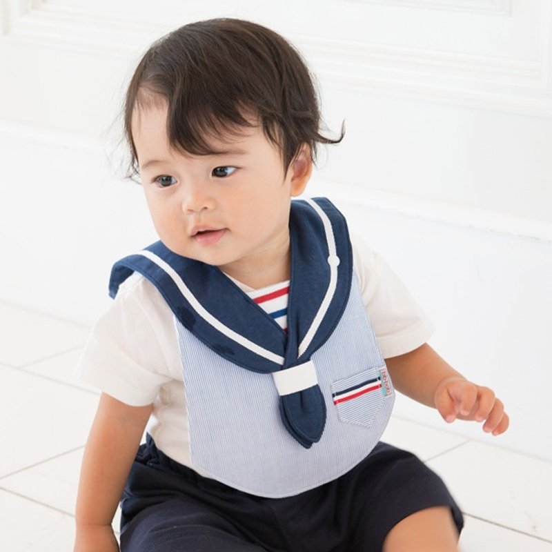 MARIN BIB  blue-navy collar - ผ้ากันเปื้อน - ผ้าฝ้าย/ผ้าลินิน สีน้ำเงิน