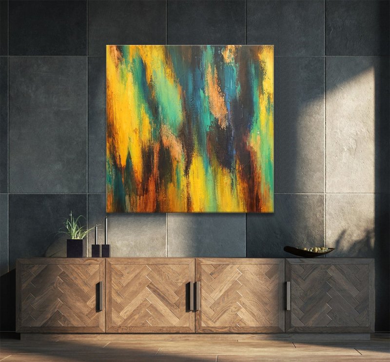 Large Original Painting Abstract Colorful Wall Art Oil Painting on Canvas - 壁貼/牆壁裝飾 - 壓克力 多色