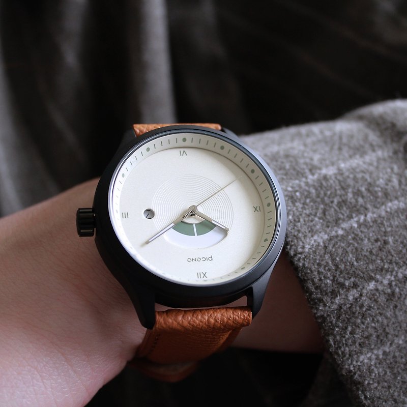 SPIRAL系列簡約圈紋法國真皮錶帶手錶/SP-12001 墨綠 - 男裝錶/中性錶 - 不鏽鋼 