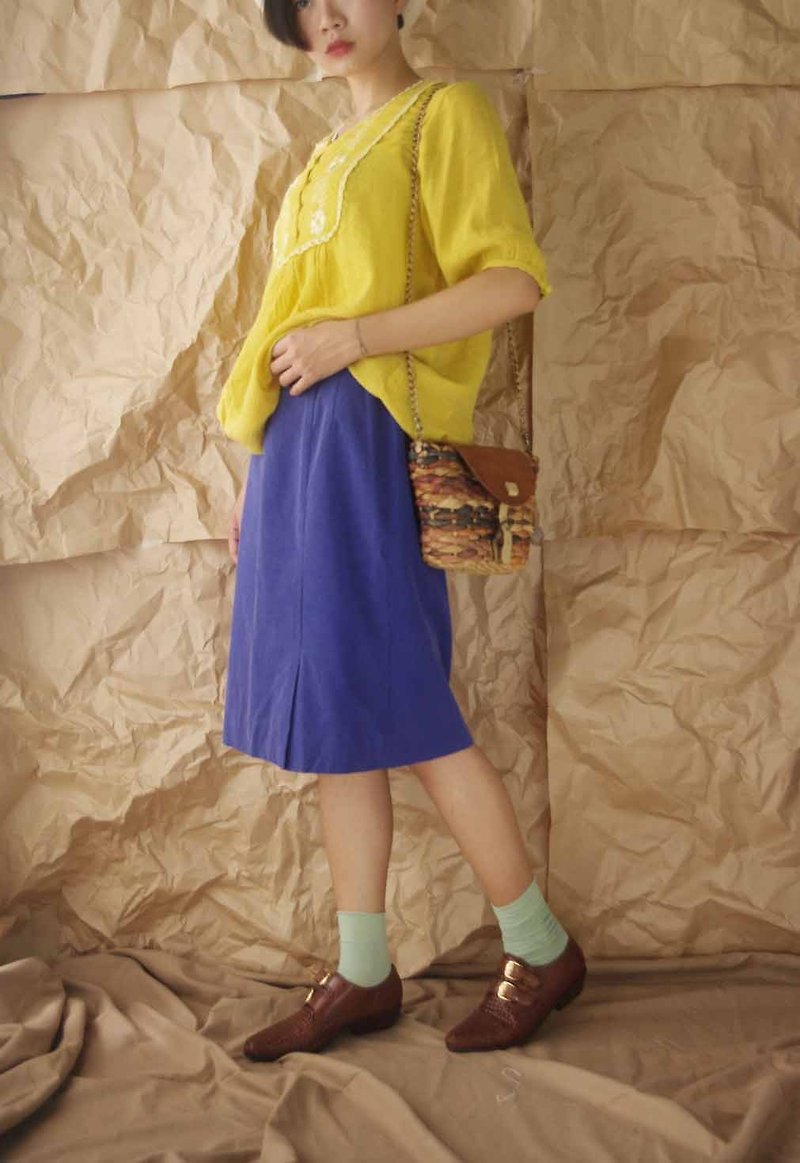 ヴィンテージトレジャーハント - 藍ポケット刺繍飾りのドレス - スカート - コットン・麻 ブルー
