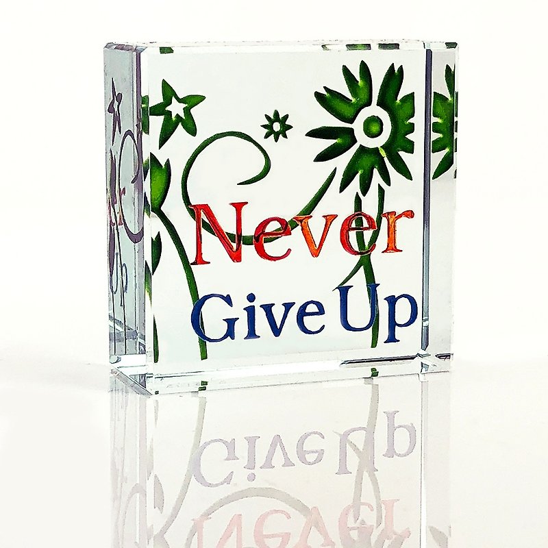 Green Glass Hearts Square Never Give Up - ของวางตกแต่ง - แก้ว 