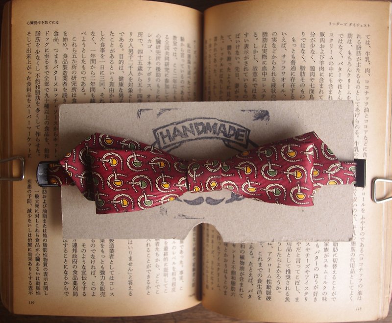 Papa's Bow Tie- 古董布花領帶改製手工領結-乒乓球拍-窄版 - 領帶/領帶夾 - 其他材質 紅色