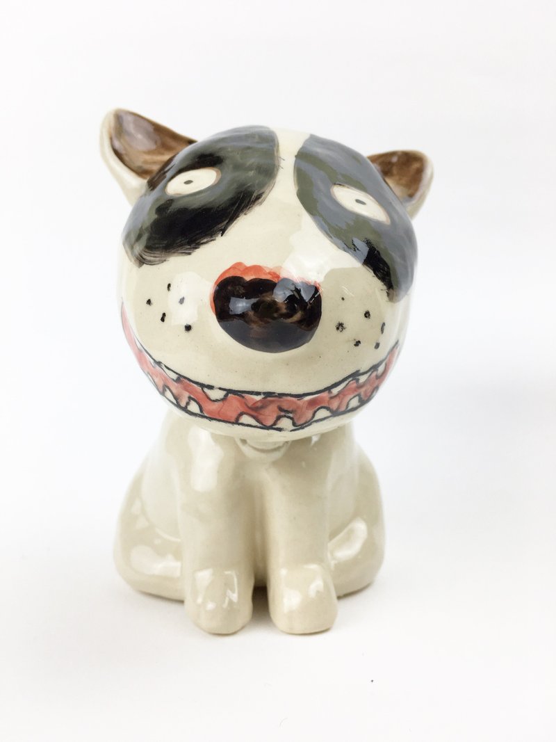 Nice Little Clay three-dimensional hand-decorated white dog 112507 - Items for Display - Pottery White