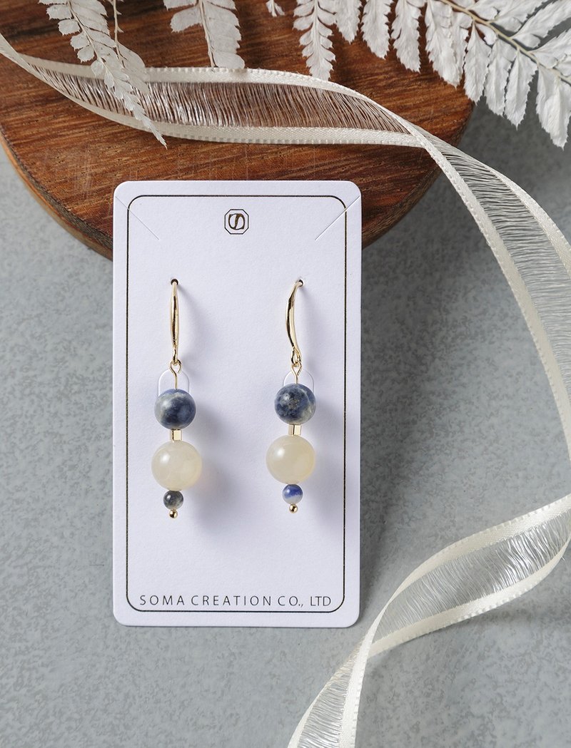 人魚 Sodalite Moonstone 耳環 - 耳環/耳夾/耳骨夾 - 寶石 藍色