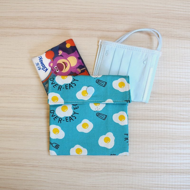 Mask/Tissue/Cotton/Headphone Storage Bag_Poached Egg Blue - Toiletry Bags & Pouches - Cotton & Hemp Blue