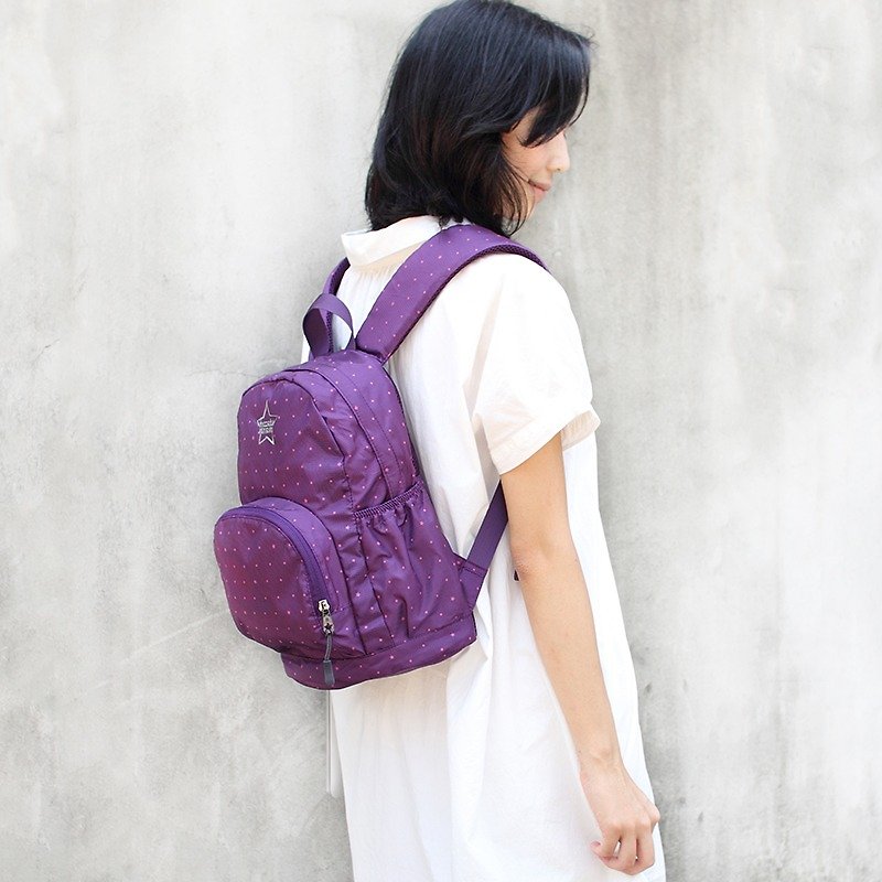 Stars~Mini water resistant backpack(12'' Laptop OK)-Purple_100368-40 - กระเป๋าเป้สะพายหลัง - วัสดุกันนำ้ สีม่วง