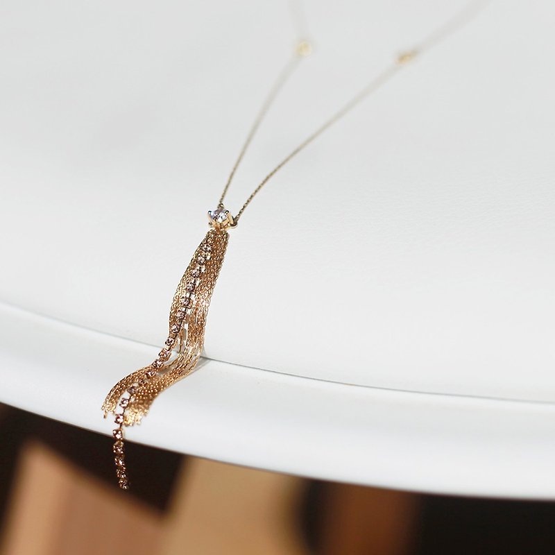 Missouleeny original | night streamer gold ear Sui tassel zircon zircon necklace - Necklaces - Other Metals Gold