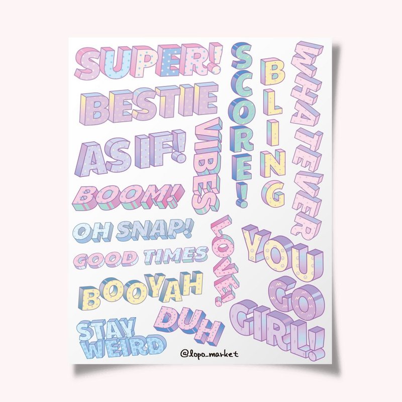 Lovely Hip Lettering Stickers – 5 Sheets - 貼紙 - 紙 