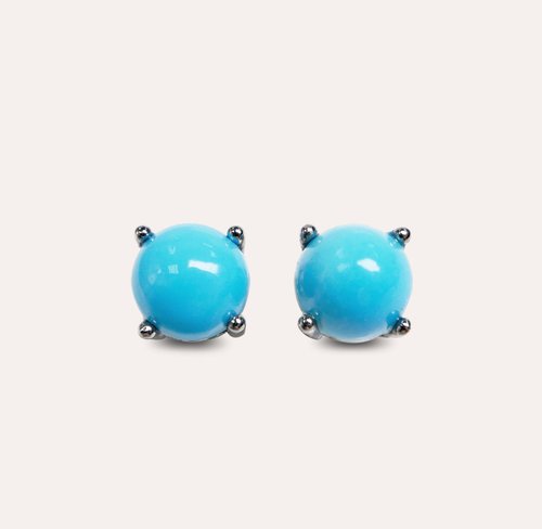 安珠 AND JEWEL 每天配戴的天然寶石 AND 綠松石 藍色 圓形 6mm 耳環 經典系列 Round E 天然寶石