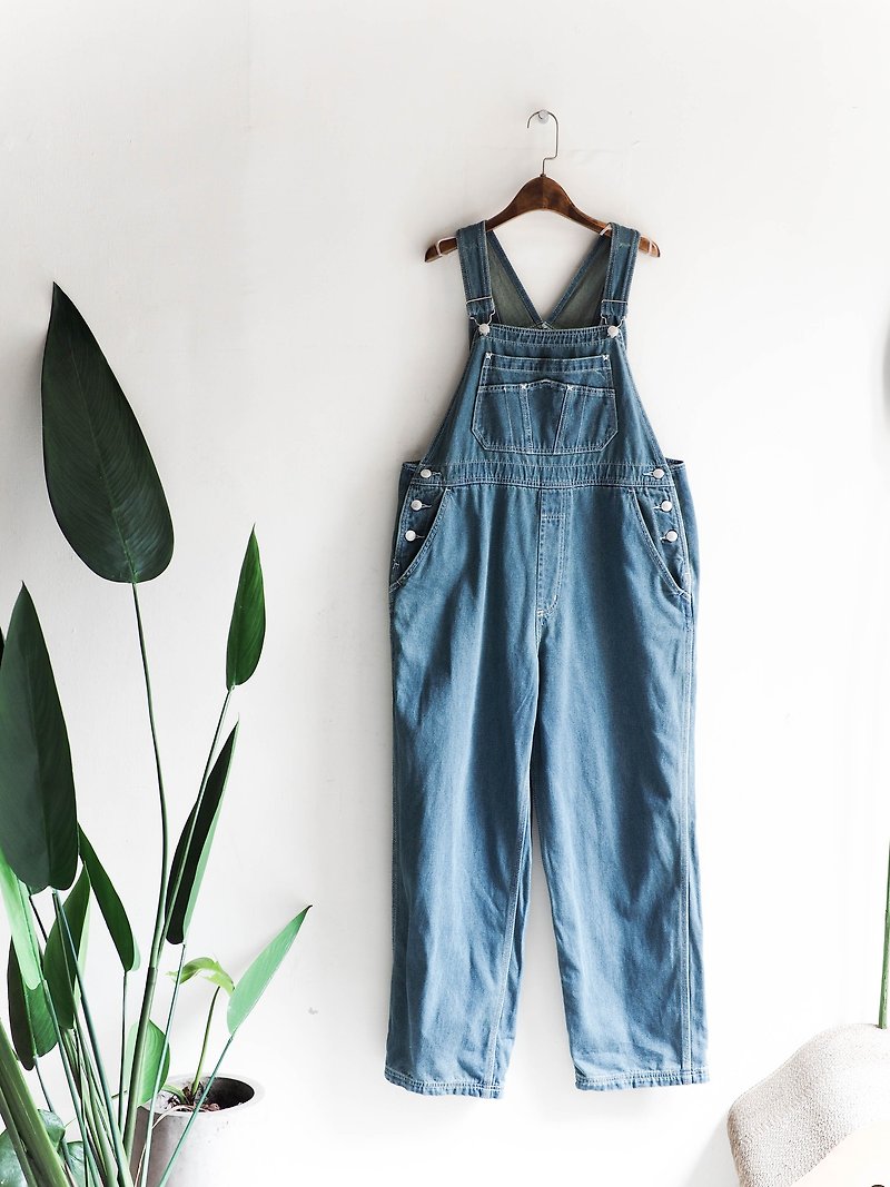 Heshui Mountain - Yeouido Blue-green Spring Love Party Tandem Sling Trousers Thin Pound Neutral Japanese overalls oversize vintage - จัมพ์สูท - เส้นใยสังเคราะห์ สีน้ำเงิน