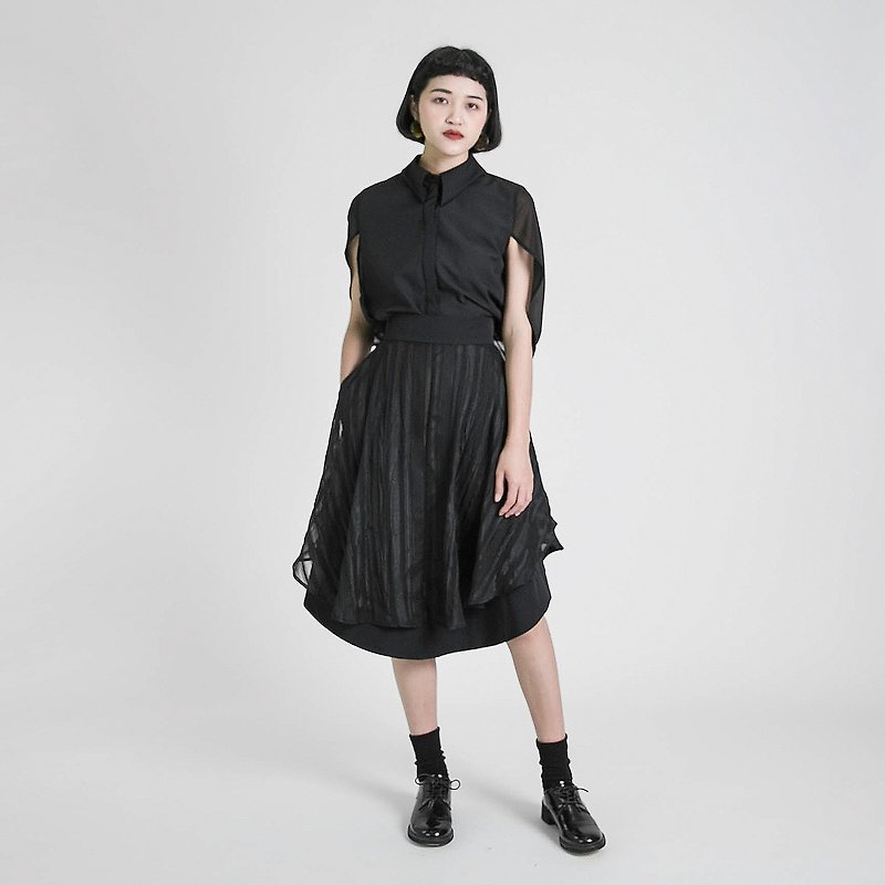 Edge edge stitching skirt_8SF233_black - Skirts - Cotton & Hemp Black