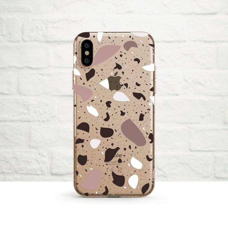 Shapes & Dots Collage Art Pattern, Clear Soft Phone Case, iPhone13,XS,SE,Samsung - เคส/ซองมือถือ - ซิลิคอน สึชมพู