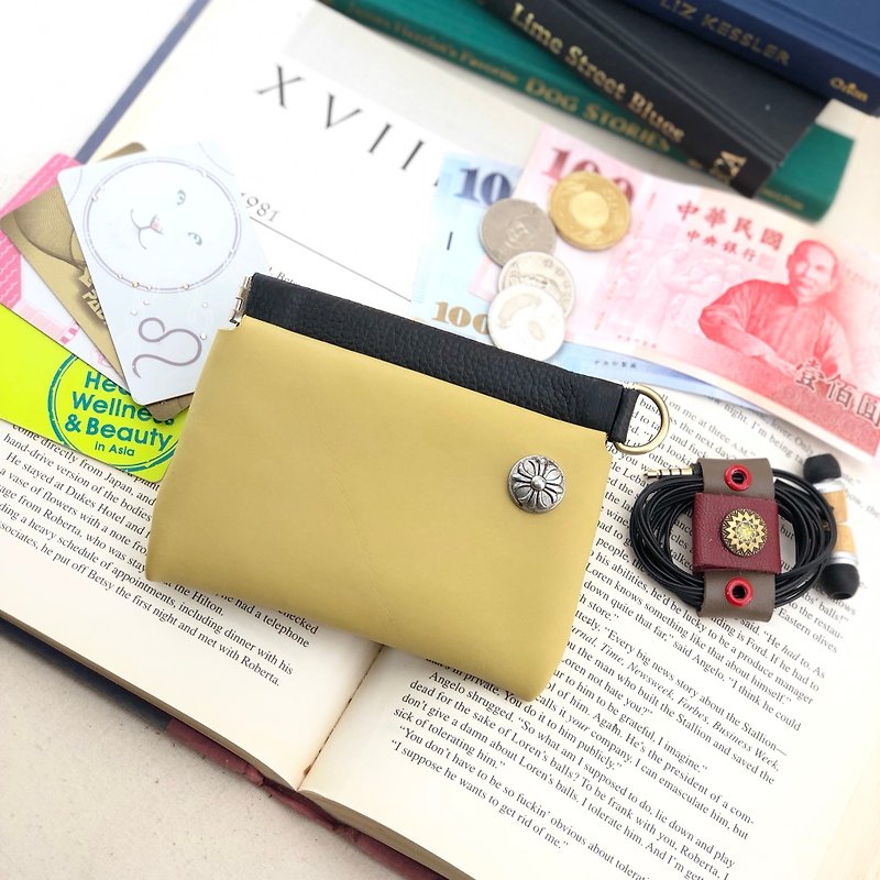 Shrapnel multi-function small bag --- coin purse / key / headset / banknote / card - Coin Purses - Genuine Leather Yellow