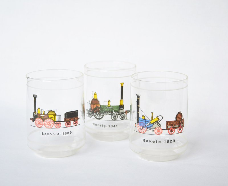 早期德國老件 古董火車玻璃杯 - 茶壺/茶杯/茶具 - 玻璃 多色