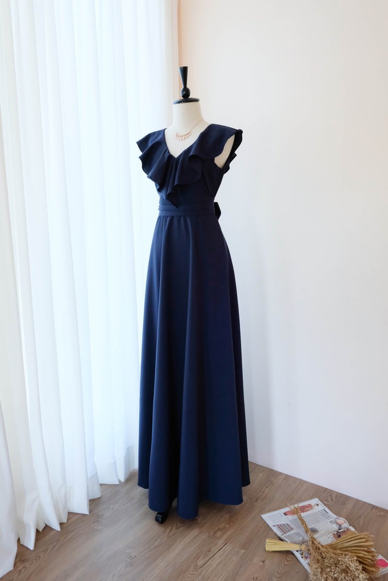 Navy Maxi dress Summer dress Bridesmaid dress Cocktail party dress - ชุดราตรี - เส้นใยสังเคราะห์ สีน้ำเงิน