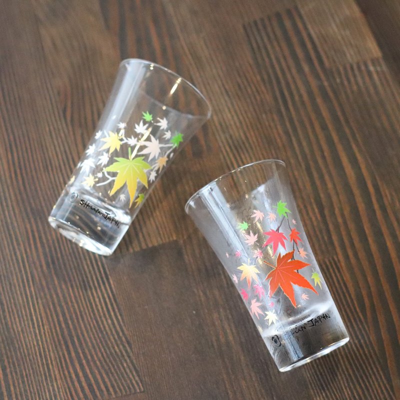冷感紅葉グラス天開ペアセット　温度で色が変わる季節を楽しむ器 - 玻璃杯 - 玻璃 紅色