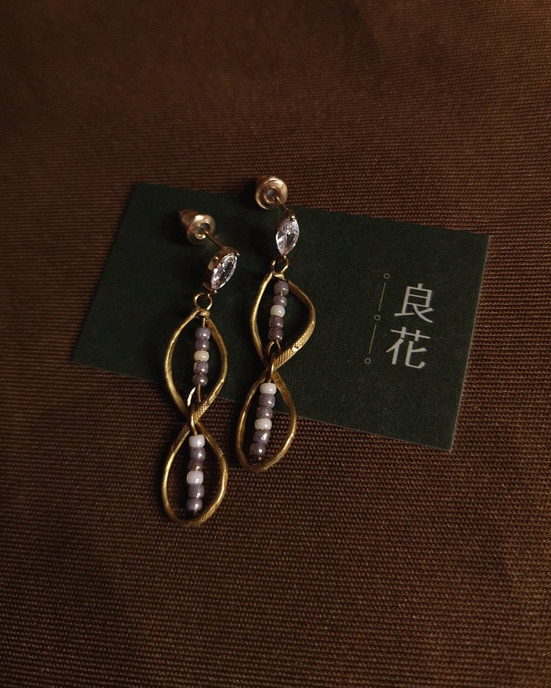 馬眼鋯石八字垂墜耳環 【限量】 - 耳環/耳夾/耳骨夾 - 銅/黃銅 多色