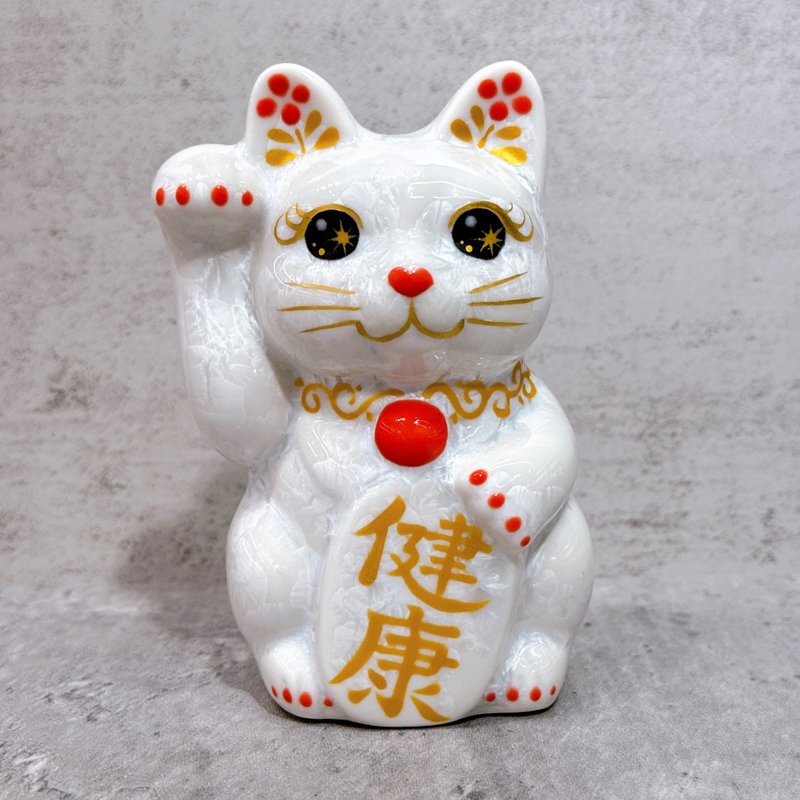【喵迎健康】日本清水燒招財貓 | 花結晶 白 健康 右 特小 - 擺飾/家飾品 - 瓷 白色