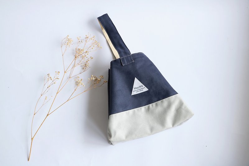 MaryWil Shaped Handbag-Dark Blue/Gray - กระเป๋าถือ - ผ้าฝ้าย/ผ้าลินิน สีน้ำเงิน