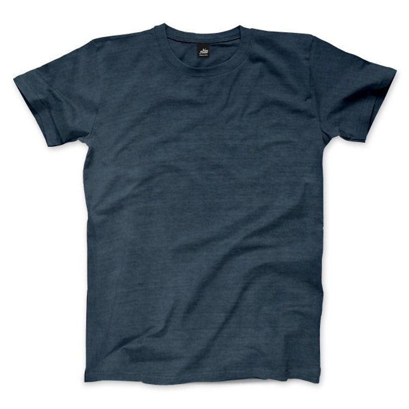 Plain American Country Short Sleeve T-Shirt-Midnight Blue - เสื้อยืดผู้ชาย - ผ้าฝ้าย/ผ้าลินิน สีน้ำเงิน