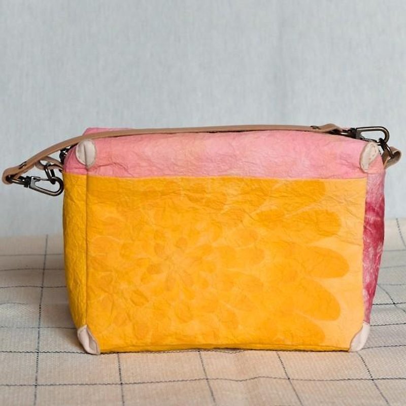 Handmade Japanese paper mini bag <light of flowers> - Handbags & Totes - Paper Yellow