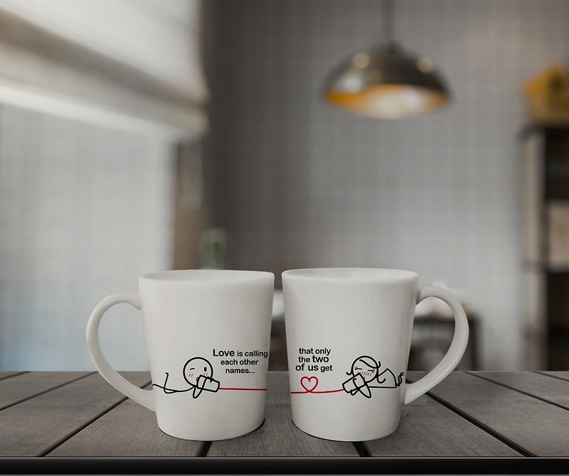 'Calling Name' Boy Meets Girl couple mugs by Human Touch - Mugs - Clay 