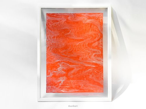 daashart 有機玻璃 linocut 打印 紅色 抽象 日本 雲 藝術 原始藝術品