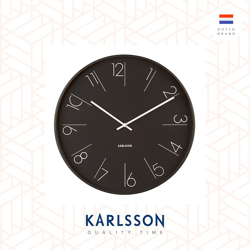 カールソン、壁掛け時計エレガントナンバーズスチールブラック、オランダ - 時計 - 金属 ブラック