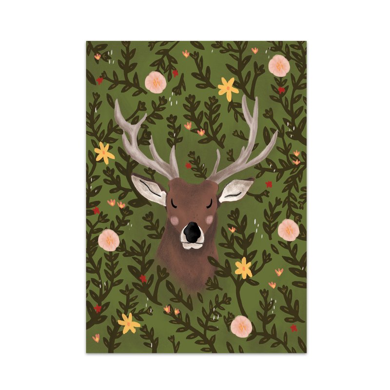 Deer in the Woods Art Print - 卡片/明信片 - 紙 綠色