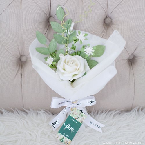 posieflowers Paper Single Rose WHITE ANGEL mini Bouquet Valentine's Gift, Anniversary Gift