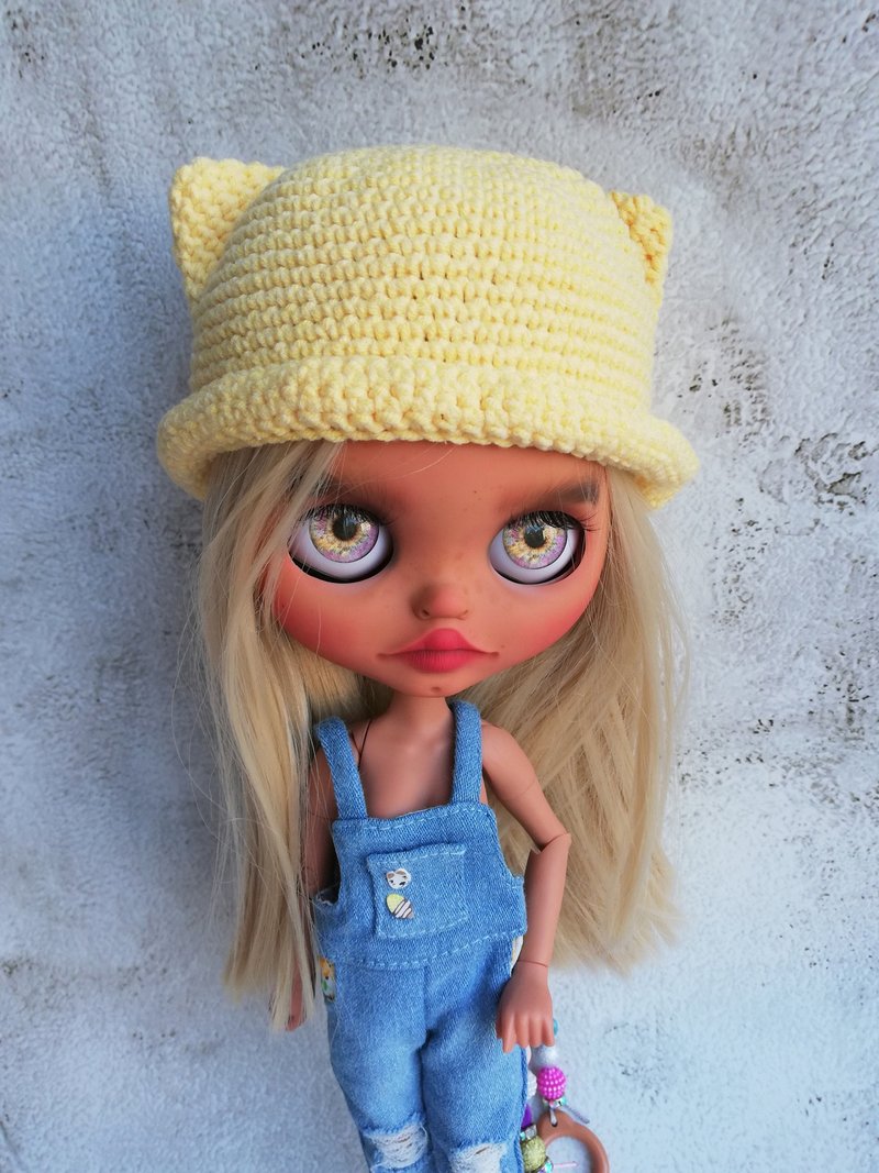 Blythe hat crochet yellow Cat - 玩偶/公仔 - 棉．麻 黃色