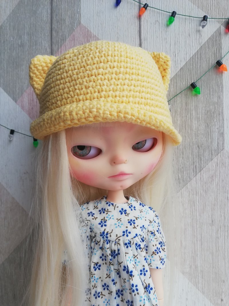 Blythe hat crochet yellow Cat - 公仔/玩偶 - 棉．麻 黃色