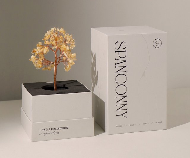 聚財開運| 黃水晶| 天然水晶許願樹(搭配櫸木燈座) SPANCONNY 飾品控