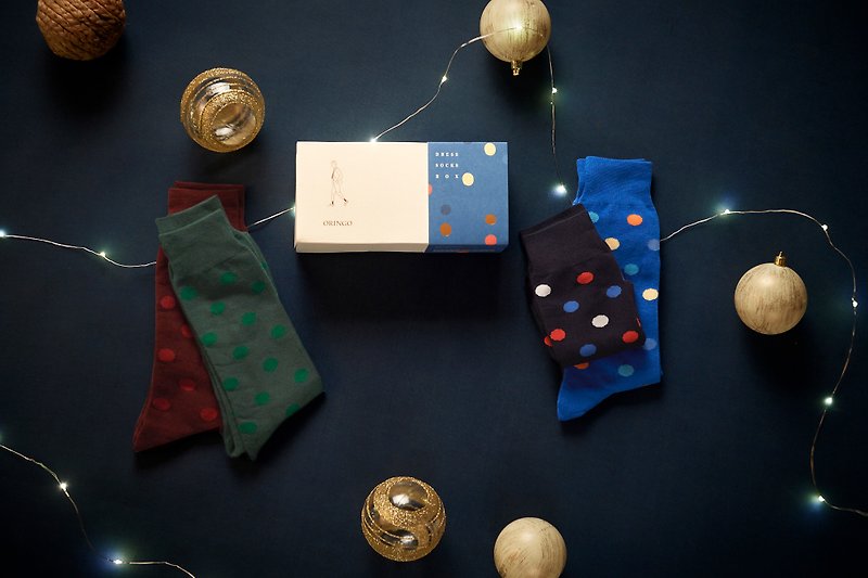 [New Year Gift] Polka dot Big Polka Dot Gentleman Socks Gift Box - ถุงเท้า - ผ้าฝ้าย/ผ้าลินิน หลากหลายสี