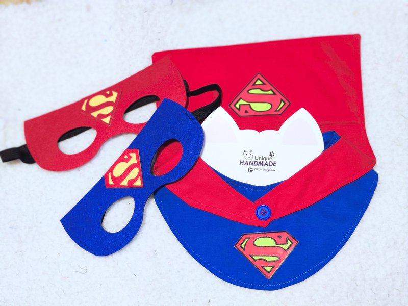 Superman 超人造型 寵物圍巾/頸飾 連眼罩 - 寵物衣服 - 棉．麻 紅色