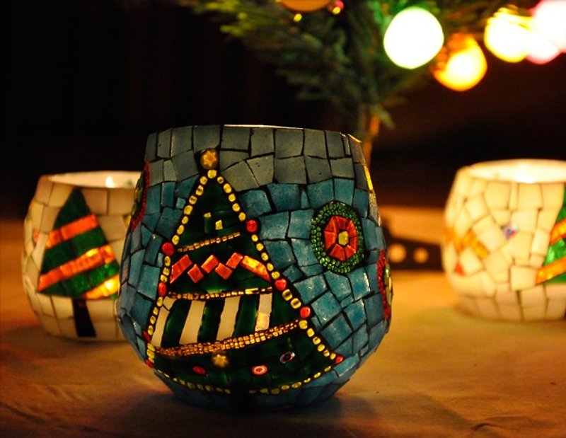 手工玻璃馬賽克燭臺Xmas/聖誕節/禮物/家居裝飾/聖誕樹 - 香氛蠟燭/燭台 - 玻璃 
