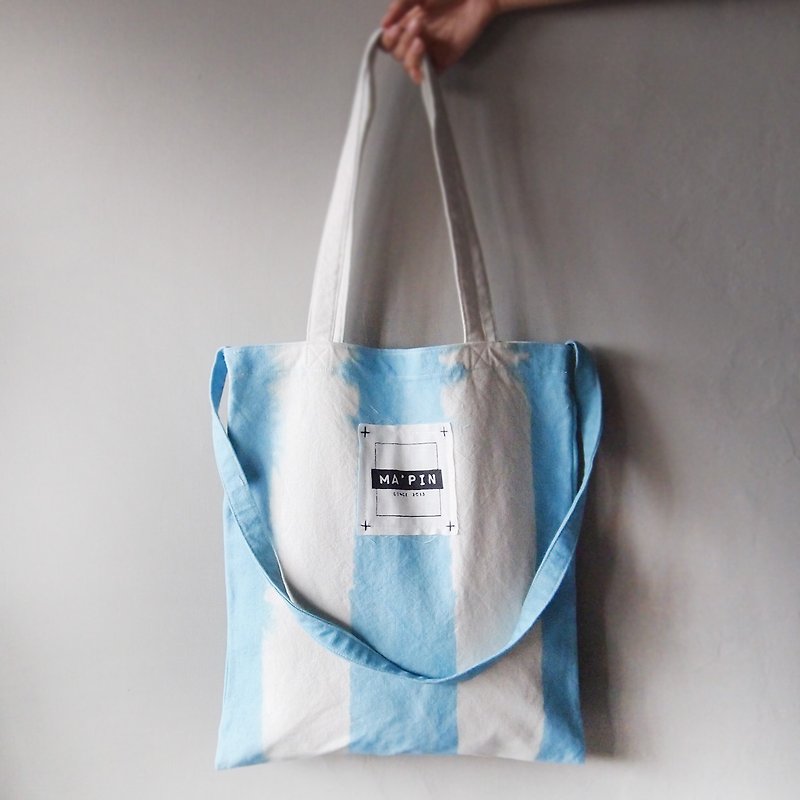 Sky blue straight dyed - Canvas hand dyed Tote bag double back - Messenger Bags & Sling Bags - Cotton & Hemp Blue