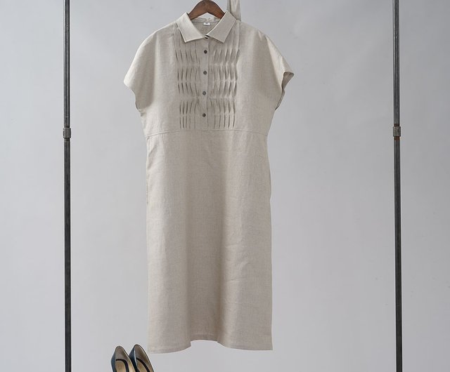 新品未着用 wafu.フレンチリネンシャツワンピース ピンタックレース
