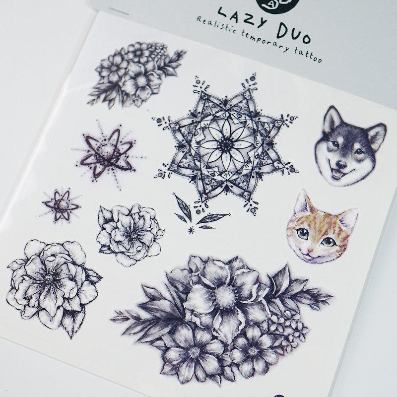 Body Art Animal Dog Cat Shiba Artistic Realistic Temporary Tattoo Stickers HK TW - สติ๊กเกอร์แทททู - กระดาษ สีดำ