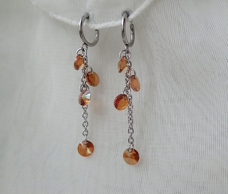Dots, earrings with SWAROVSKI ELEMENTS - Earrings & Clip-ons - Glass Brown